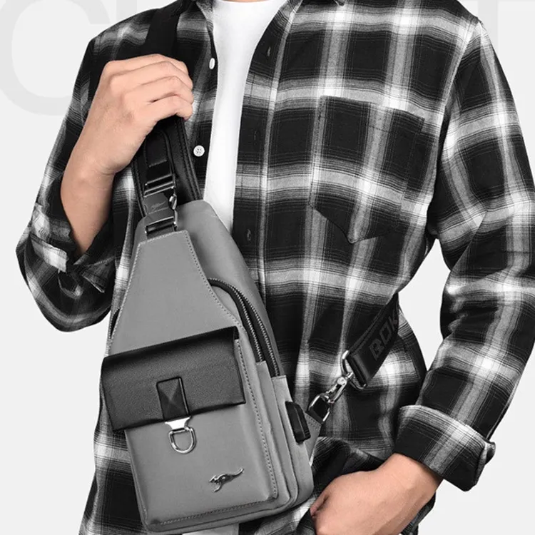 Dusen Kangaroo Oxford Sling Bag Regular Unisex Black/Silver Gray/Sapphire Blue/Camouflage Black-5