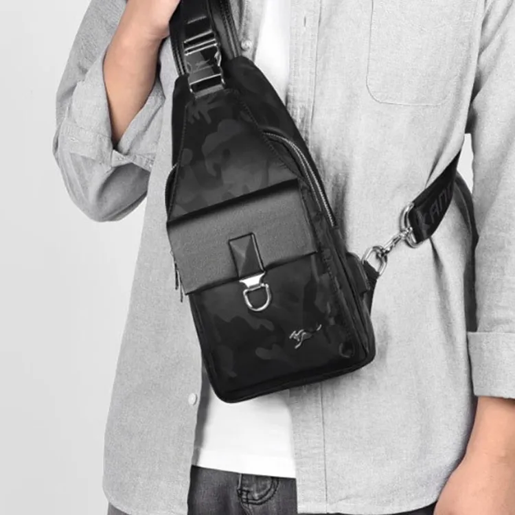 Dusen Kangaroo Oxford Sling Bag Regular Unisex Black/Silver Gray/Sapphire Blue/Camouflage Black-10