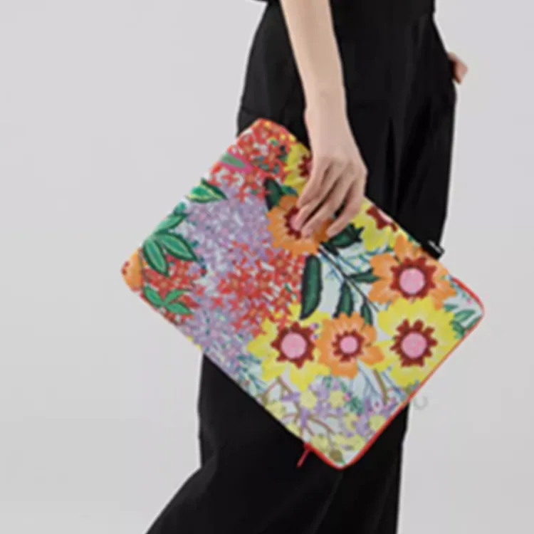 Loqi Pomme Chan Collaboration Recyclable Polyester Laptop Clutches Medium Size Unisex Thai Floral/Wild Forest-1