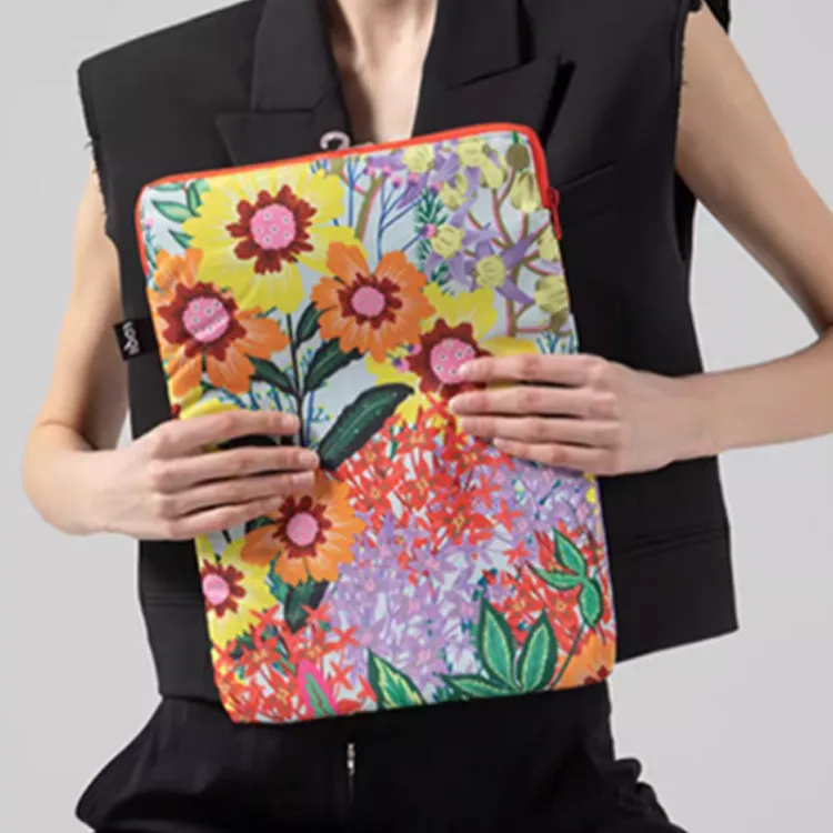Loqi Pomme Chan Collaboration Recyclable Polyester Laptop Clutches Medium Size Unisex Thai Floral/Wild Forest-2