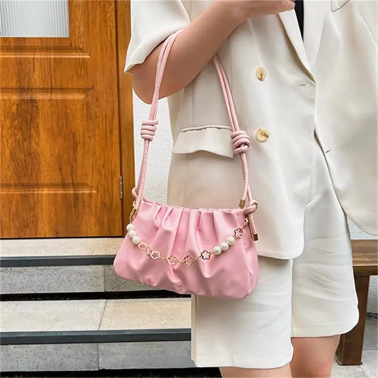 Dusen Kangaroo PU Shoulder Bag Regular Women's Pink/White/Black-4