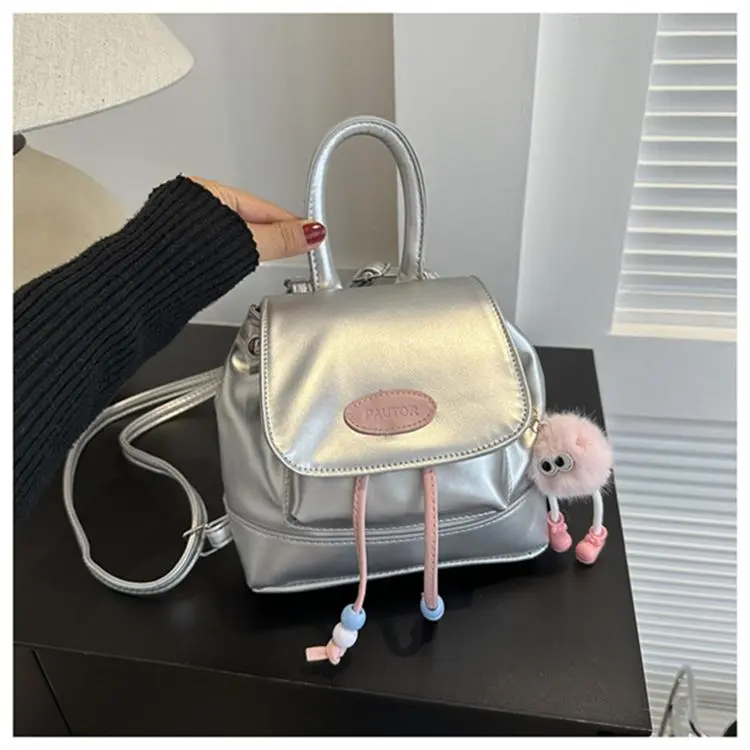 Dusen Kangaroo PU Handbag, Shoulder Bag, Backpack Regular Women's Black/Silver/Pink/Brown-16