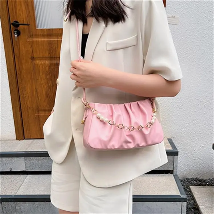 Dusen Kangaroo PU Shoulder Bag Regular Women's Pink/White/Black-2