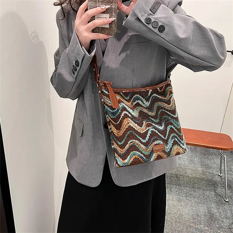 Cwatcun PU Shoulder Bag Women's Brown/White-11