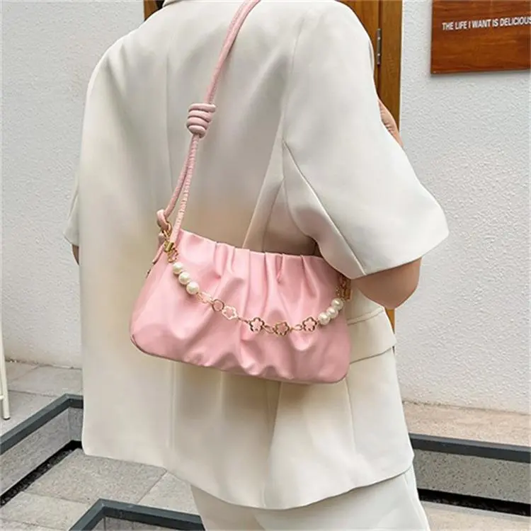 Dusen Kangaroo PU Shoulder Bag Regular Women's Pink/White/Black-1