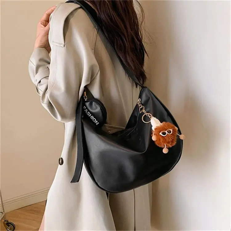 Dusen Kangaroo PU Shoulder Bag Women's Black/Brown/Ecru/Khaki-3