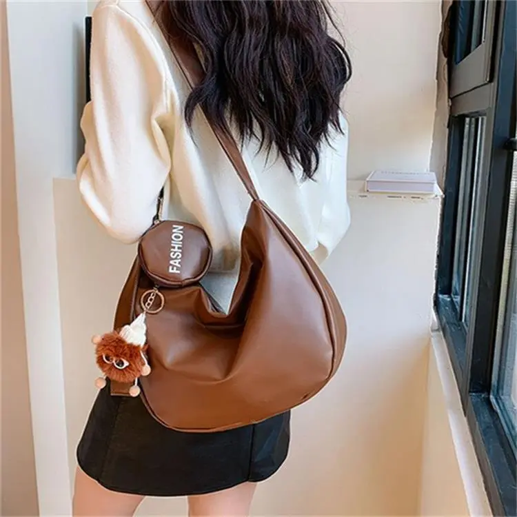 Dusen Kangaroo PU Shoulder Bag Women's Black/Brown/Ecru/Khaki-10
