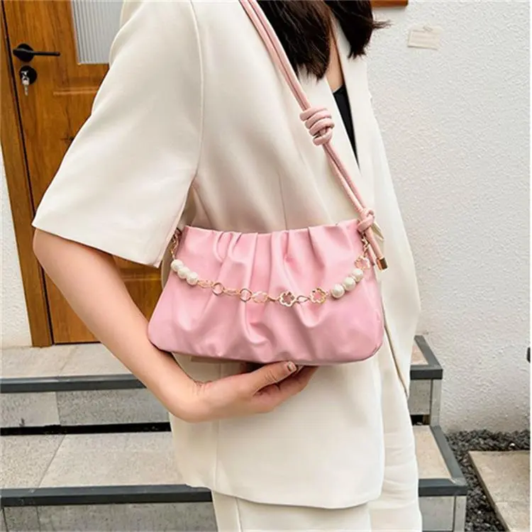 Dusen Kangaroo PU Shoulder Bag Regular Women's Pink/White/Black-5