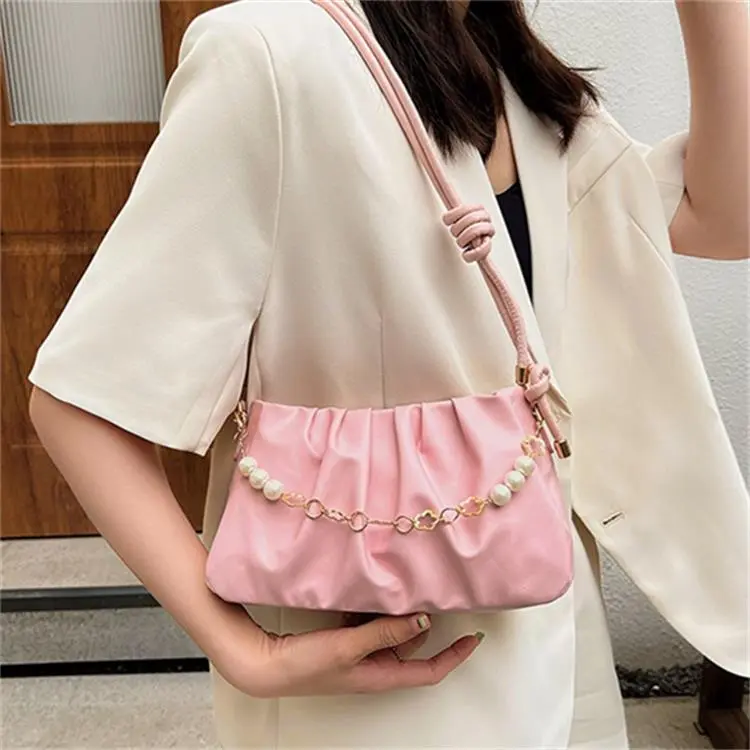 Dusen Kangaroo PU Shoulder Bag Regular Women's Pink/White/Black-3