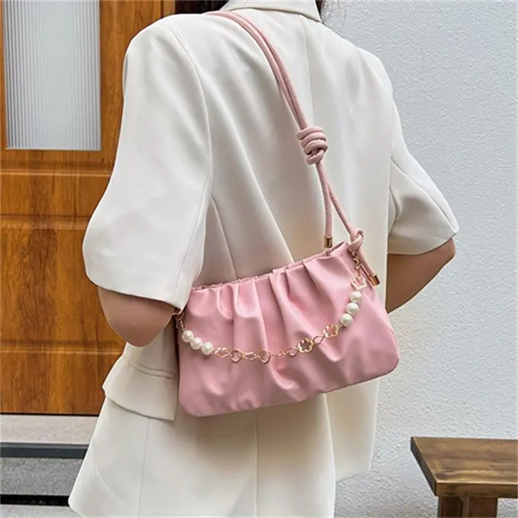 Dusen Kangaroo PU Shoulder Bag Regular Women's Pink/White/Black-6