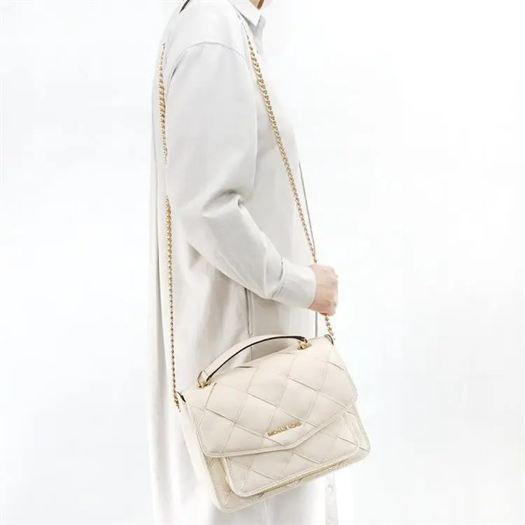 MICHAEL KORS Regina Cow Leather Shoulder Bag, Crossbody Bag Tubas Women's Cream White-7