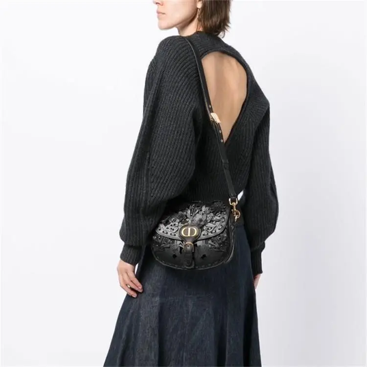 DIOR Cow Leather Shoulder Bag Women's Black-5