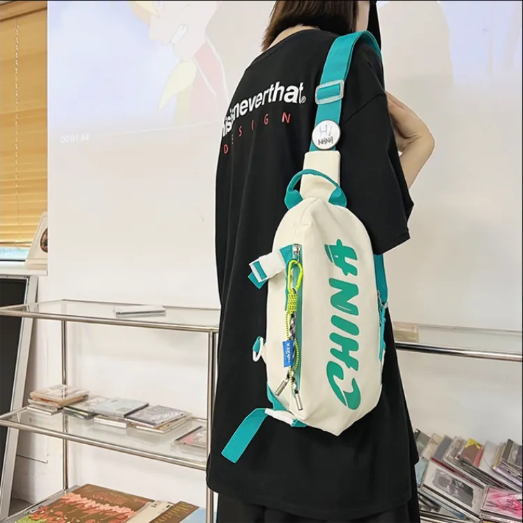 Aini Rabbit Nylon Sling Bag Medium Size Unisex Black/Green/White-6