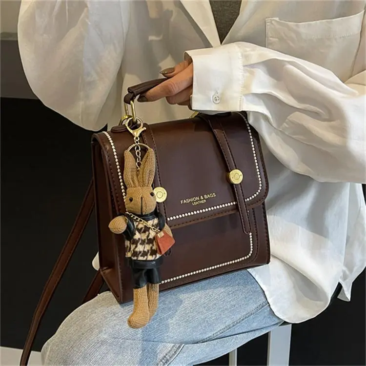 Dusen Kangaroo PU Backpack Handbag Regular Unisex Ecru/Black/Brown-16