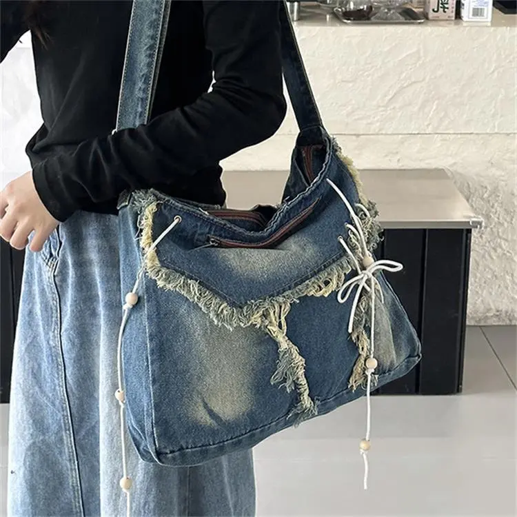 CARTELO Denim Tote Shoulder Bag Crossbody Bag Handbag Unisex Vintage Blue/Black-1