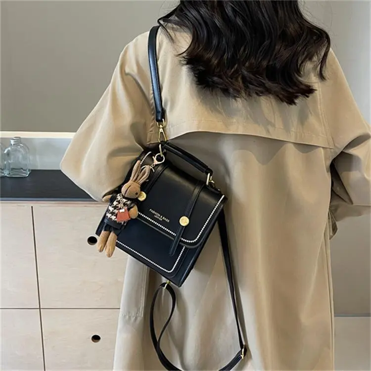 Dusen Kangaroo PU Backpack Handbag Regular Unisex Ecru/Black/Brown-10
