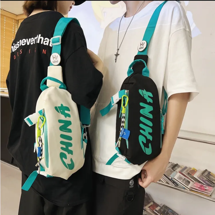 Aini Rabbit Nylon Sling Bag Medium Size Unisex Black/Green/White-8