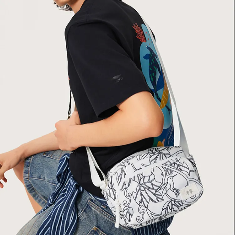 LiNing Chinese Culture Series Polyester Crossbody Bag Medium Size Unisex White All Over Print-4