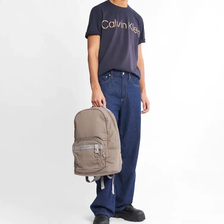 CALVIN KLEIN Recycled Material Polyester Fabric Backpack Men's Khaki Gray-4