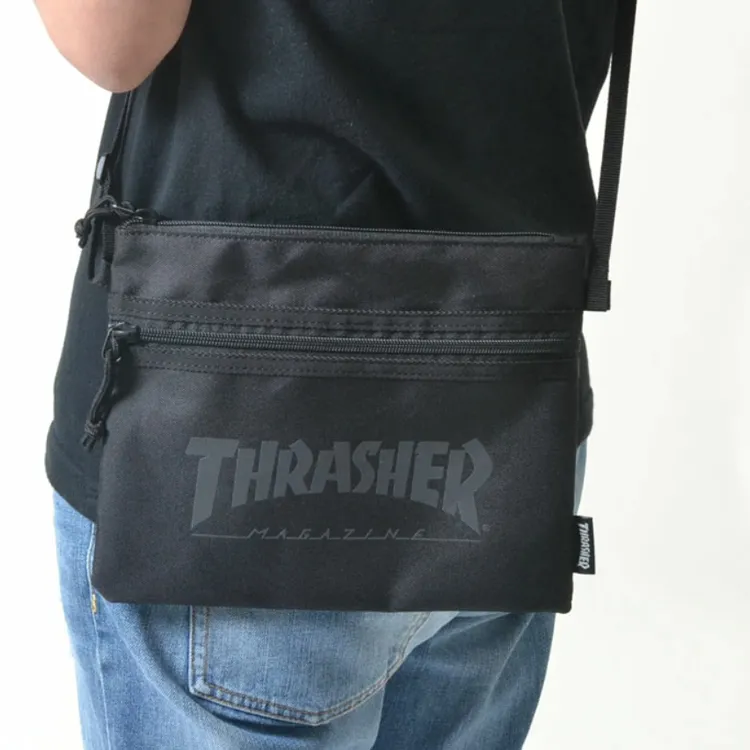 Thrasher Polyester Crossbody Bag Regular Unisex Black Text Black-4