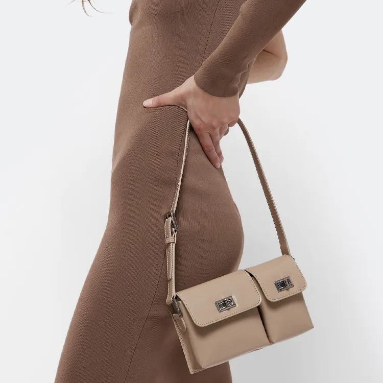 By Far Baby Billy Leather Shoulder Bag, Twin Combo Bag, Crossbody Bag, Shoulder Bag Women's Khaki-4
