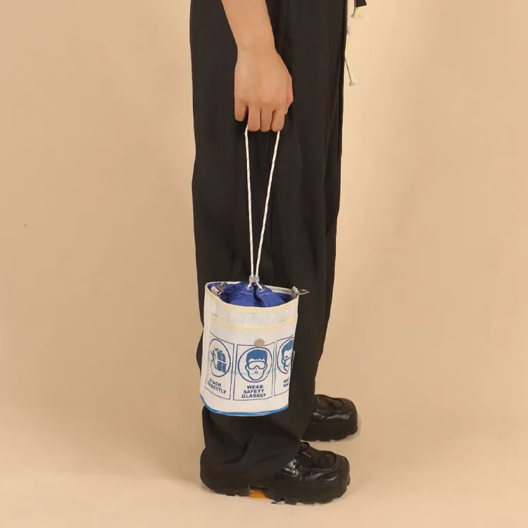 REEMIX STUDIO PVC Bucket Bag Cylinder Bag Crossbody Handbag Regular Unisex Black White/Blue White-4