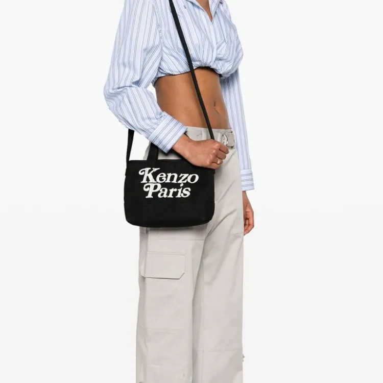 KENZO Canvas Blended Cotton One Shoulder Crossbody Canvas Bag Handbag Small Size Women's Black-3