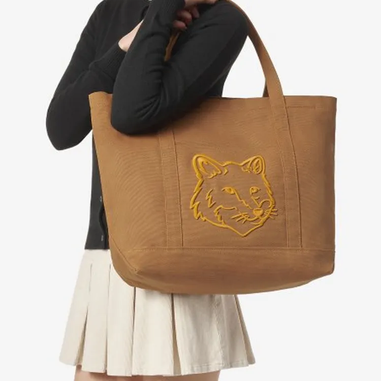 Maison Kitsune Cotton Tote Bag, Shopping Bag, Handbag Tubas Women's Gold-4