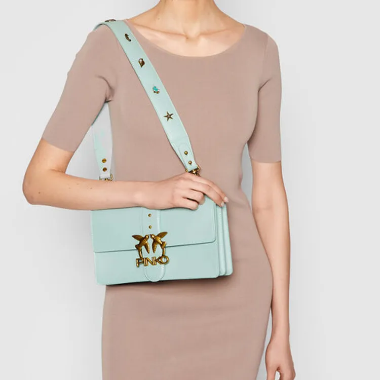 PINKO Cow Leather Swift Bag Shoulder Bags Women's Green-4