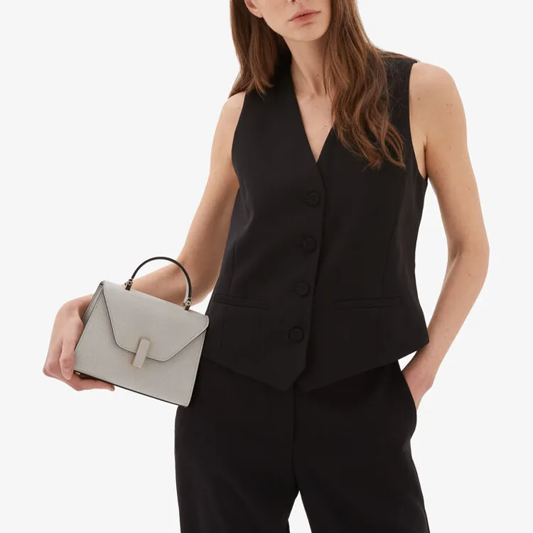 Valextra Iside Millepunte Calfskin Shoulder Bag, Crossbody Bag, Handbag Women's Gray-4