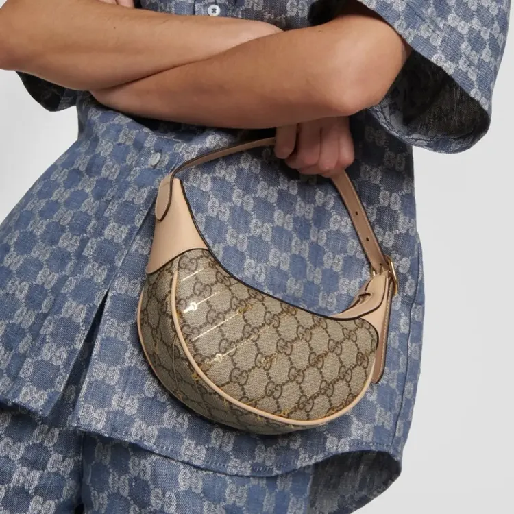 GUCCI Ophidia Canvas With Leather Finish Canvas Bag Handbag Shoulder Bag Women's Beige & Ebony-2
