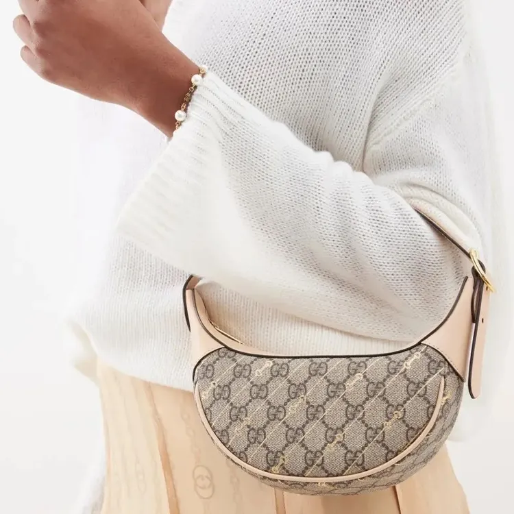 GUCCI Ophidia Canvas With Leather Finish Canvas Bag Handbag Shoulder Bag Women's Beige & Ebony-3