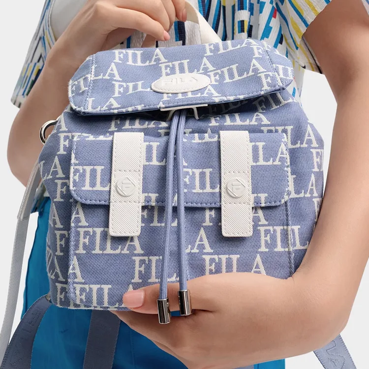 FILA Fabric, Polyurethane, Synthetic Leather Backpack Extra Small Women's Blue White-4
