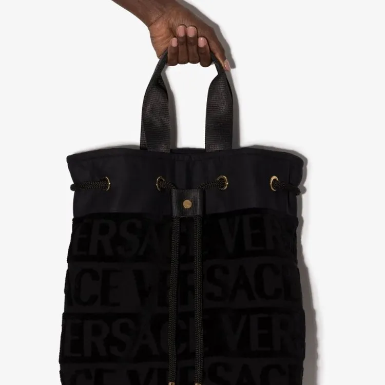 VERSACE Cotton Beach Bag Shoulder Bag Crossbody Bag Handbag Women's Black-3