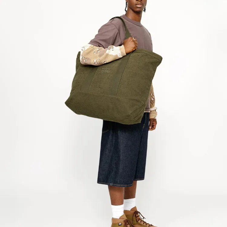 Stussy Cotton Canvas Tote Bag, Shopping Bag, Handbag, Shoulder Bag Unisex Olive-3