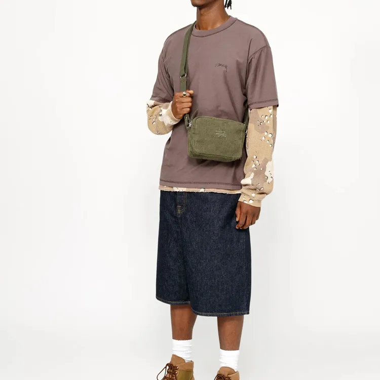 Stussy Cotton Canvas Shoulder Bag, Crossbody Bag Unisex Olive-2
