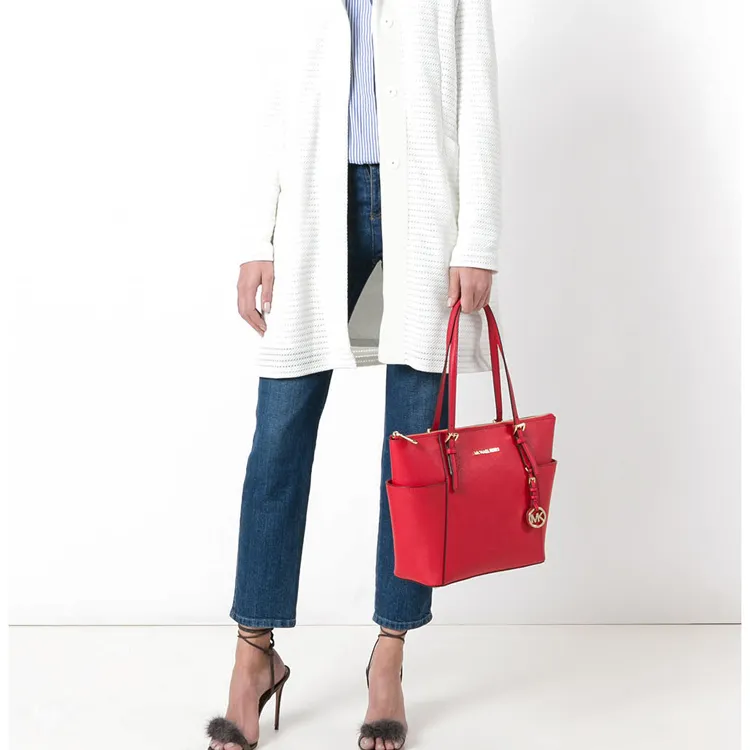 MICHAEL KORS Calfskin Tote Bag Shopping Bag Shoulder Bag Handbag Women's Bright Red-3
