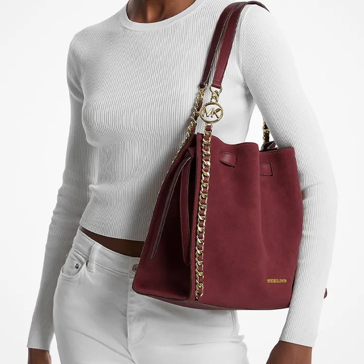 MICHAEL KORS Mina Suede Portable Bucket Bag Shoulder Bag Women's Ox Blood Color-2