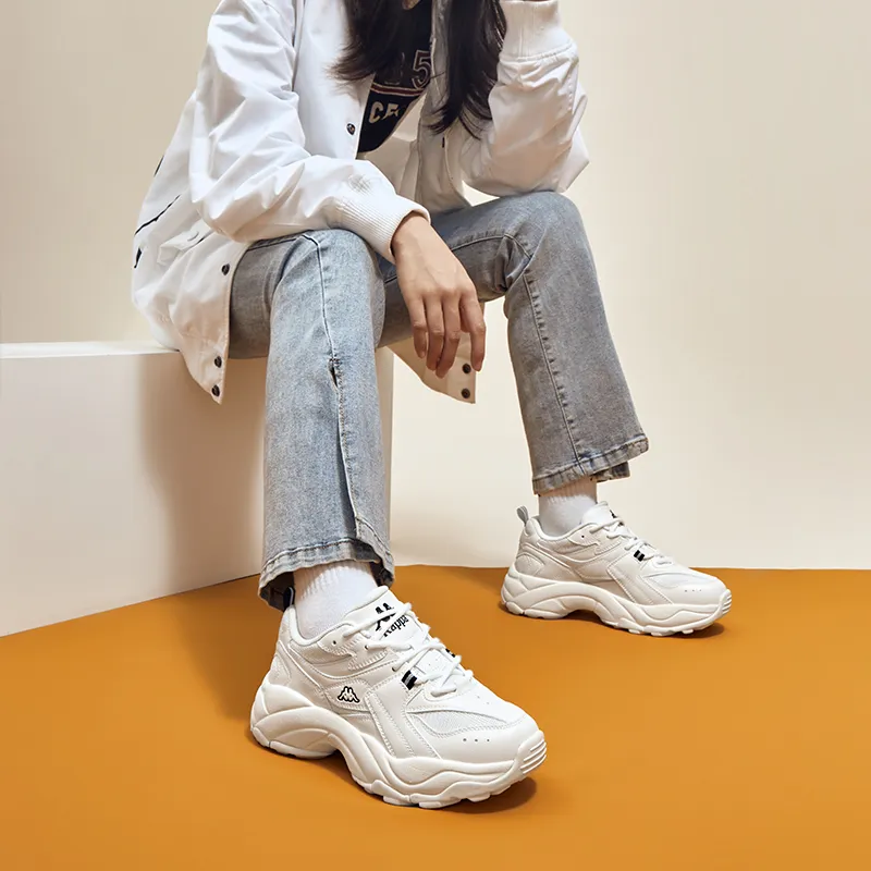 Kappa Back to Back Anti Slip Wear Resistant Low Top Chunky Sneakers Unisex White Black-7