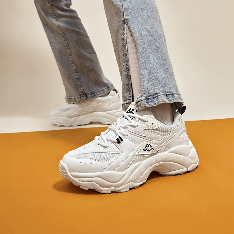 Kappa Back to Back Anti Slip Wear Resistant Low Top Chunky Sneakers Unisex White Black-6