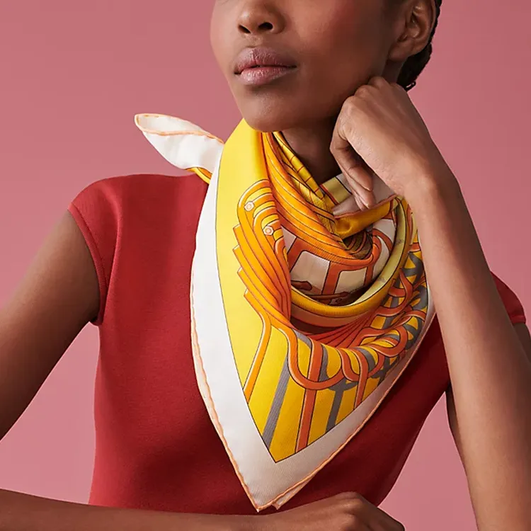 HERMES Silk Scarves Women's Yellow-3