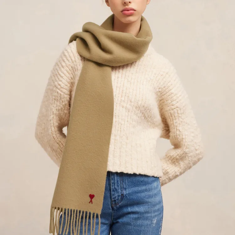AMIPARIS Ami De Coeur Fringed-edge Wool Scarf-1