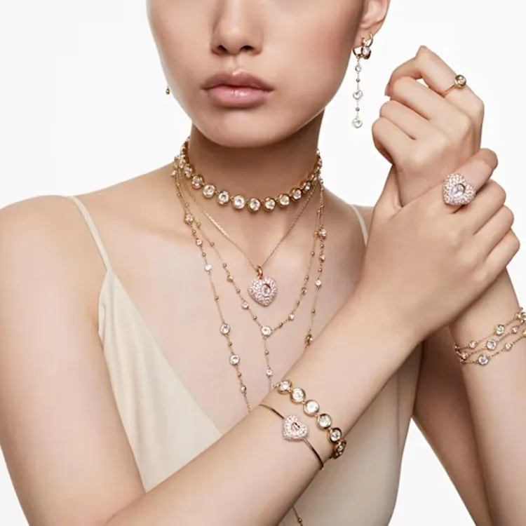 Swarovski Cubic Zirconia Faux Crystal Gold-Tone Plated Faux Pearl Bangles Women's Gold-4