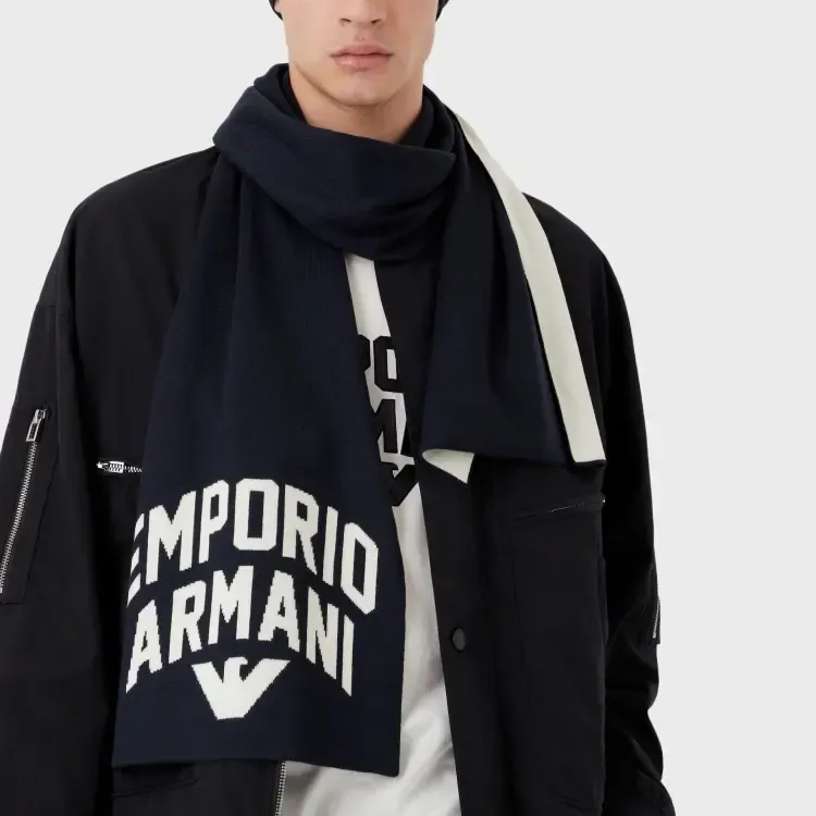 EMPORIO ARMANI Knit Scarves Men's Navy Blue-1