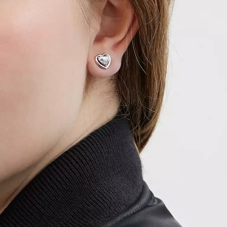 COACH Brass, Glass, Cubic Zirconia Stud Earrings Women's Silver-1