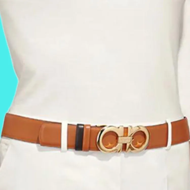 FERRAGAMO Badge Carving Detail Smooth Buckle Leather Belts Women's Brown 3.5CM-2
