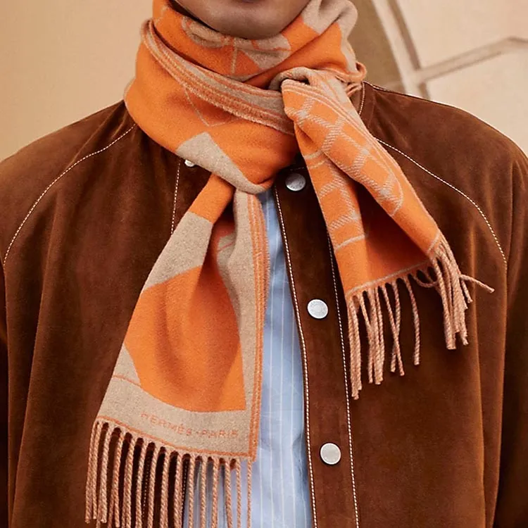 HERMES Knit Scarves Men's Brown-1
