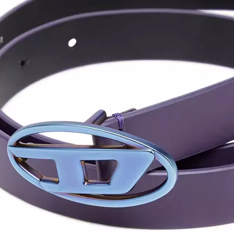 DIESEL Logo Buckle, Smooth Buckle Leather Belts Women's Purple-1