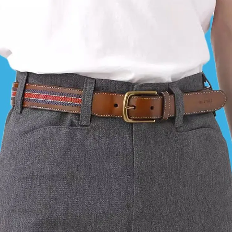 Tommy Hilfiger Badge Logo Decoration Pin Buckle Leather Belts Men's Brown 3.5CM-1