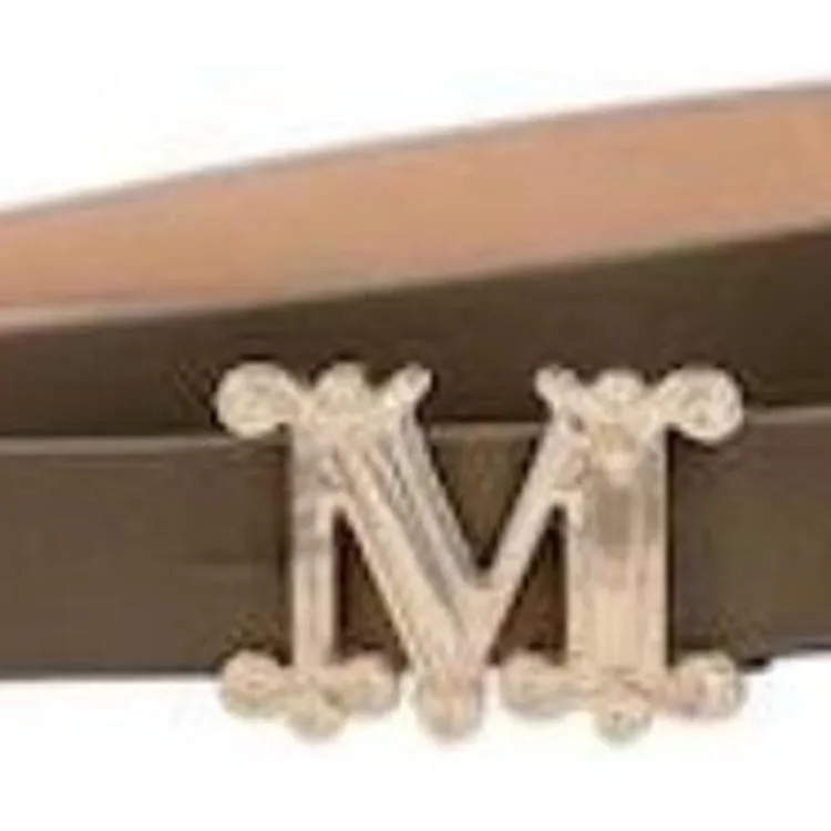 MaxMara Logo Buckle Smooth Buckle Leather Belts Women's Brown Width: 1.5cm-1